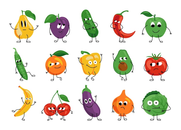 Whimsical Fruit and Vegetable Characters in Vibrant Collection | Jiffy ...