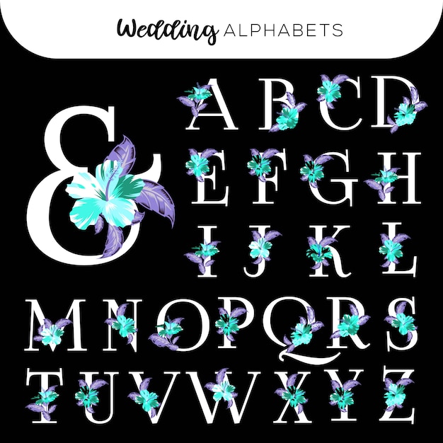 Elegant floral wedding alphabet with stylized letters and blooms ...