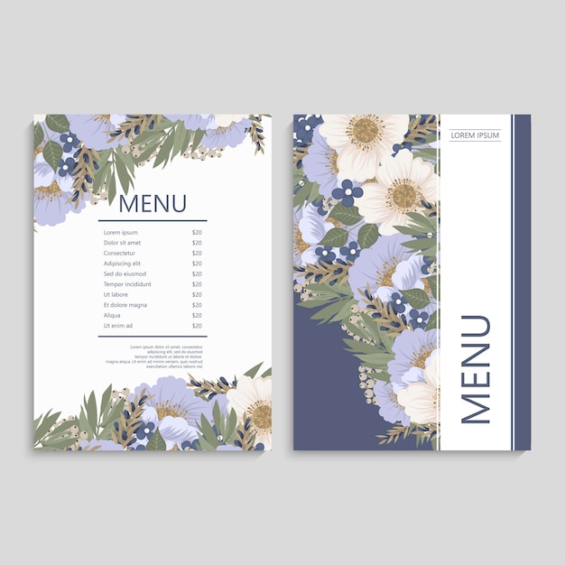 Elegant Floral Menu Design with Purple and White Blooms | Jiffy Designs