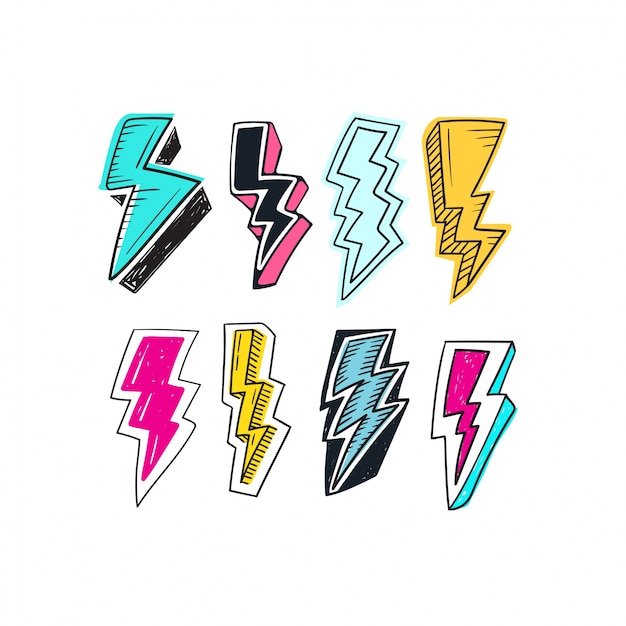 Vibrant Lightning Bolt Icons in Retro Geometric Style | Jiffy Designs