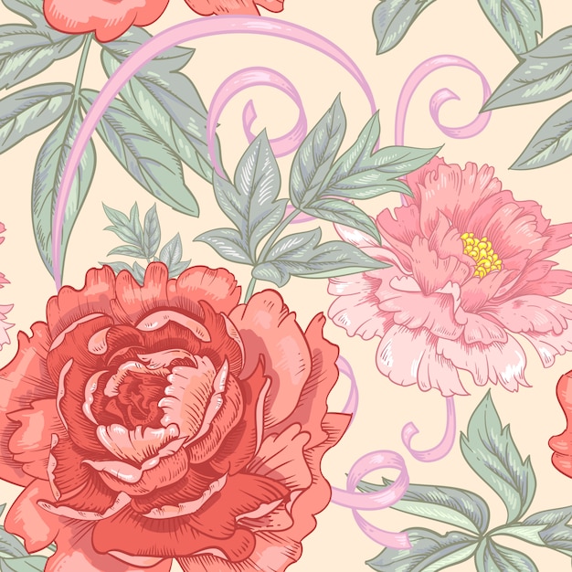 Vibrant Floral Pattern with Red and Pink Blooms | Jiffy Designs