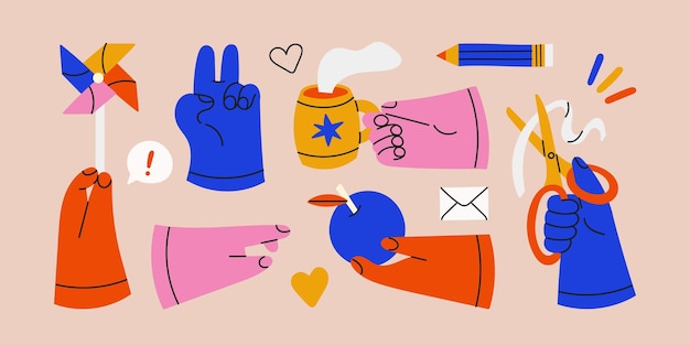 Vibrant Hands and Playful Symbols: A Whimsical Illustration | Jiffy Designs