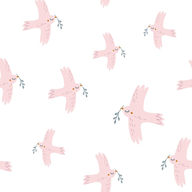 Delicate Pink Birds Pattern with Leafy Branches | Jiffy Designs