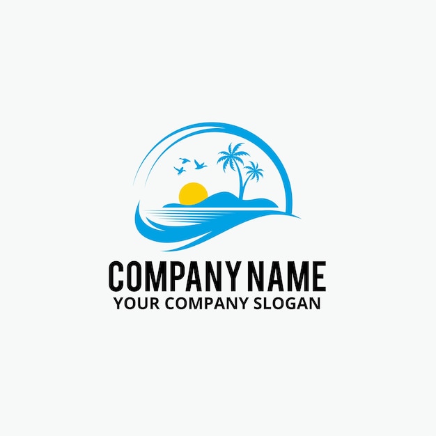 Serene Tropical Sunset Landscape Logo Design | Jiffy Designs