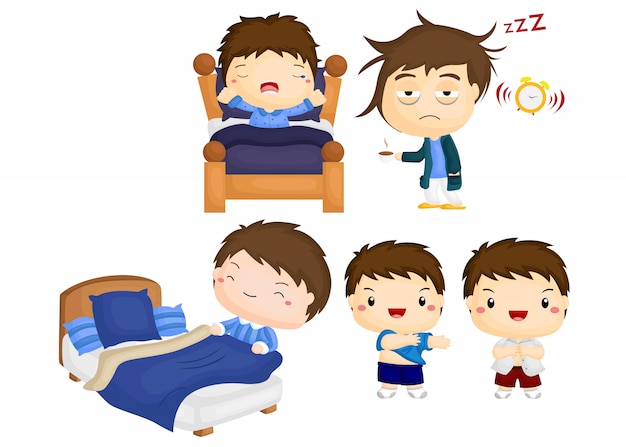 Adorable Illustrated Boys' Daily Routine Scenes and Characters ...