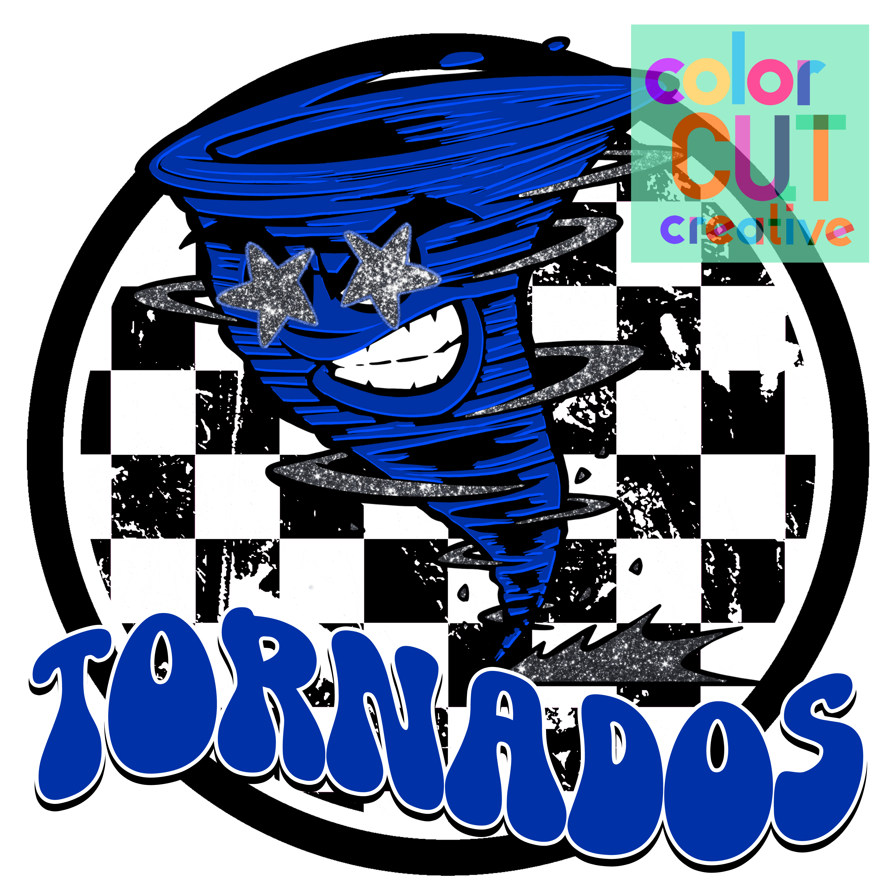 'Tornados' Whimsical Blue Cyclone Character on Checkered Background ...