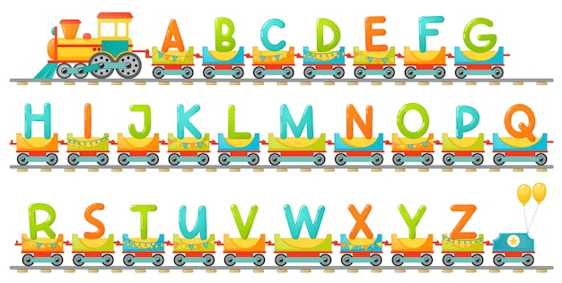 Colorful Alphabet Train with Playful Imagery and Balloons | Jiffy Designs
