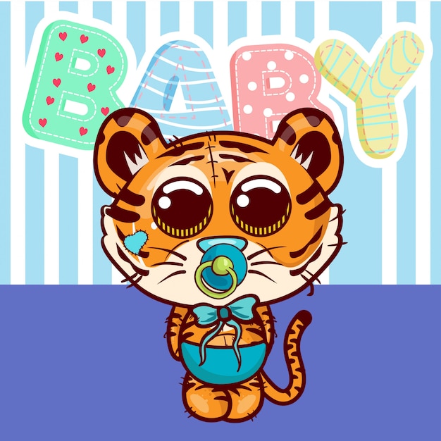 Adorable Cartoon Tiger with Pacifier and Toys | Jiffy Designs