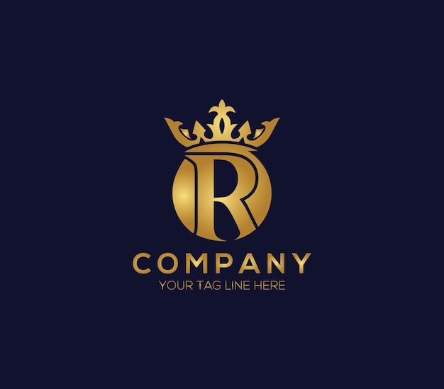 Elegant Gold Crown Monogram Logo with Letter R | Jiffy Designs