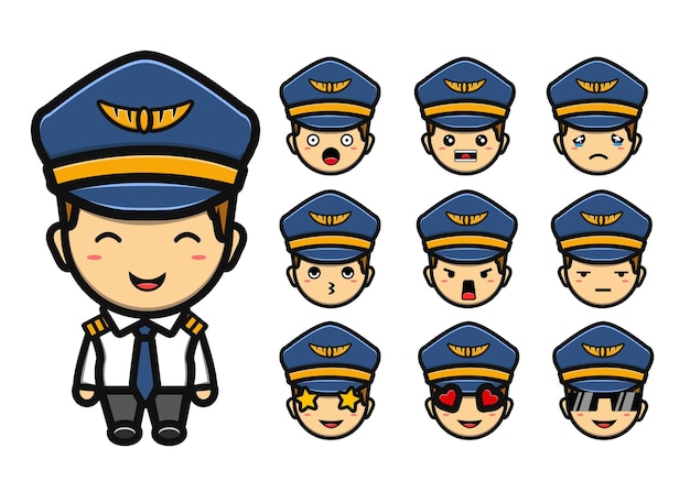 Cheerful Airline Pilot Expressions: Diverse Emotive Faces | Jiffy Designs