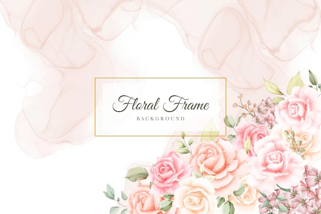 Elegant Floral Frame with Delicate Pink and Peach Roses | Jiffy Designs