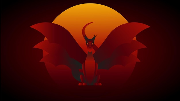 Fiery Demon Silhouette Beneath a Glowing Sunset Sky | Jiffy Designs