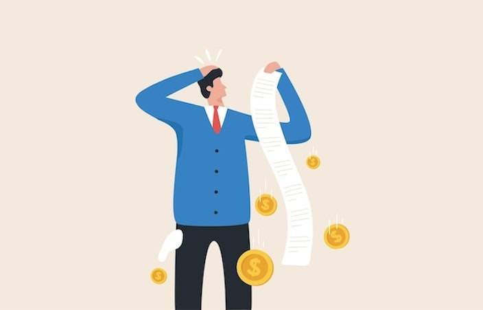 Businessman Measuring Growth with Falling Coins and Meter EPS JPG SVG Digital Asset Downloadable Files Main Image