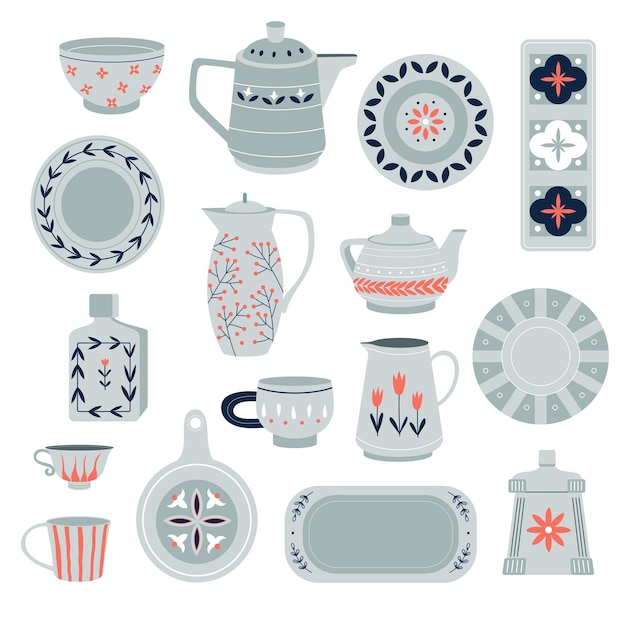 Vibrant Retro Kitchenware Collection with Floral and Geometric Motifs ...