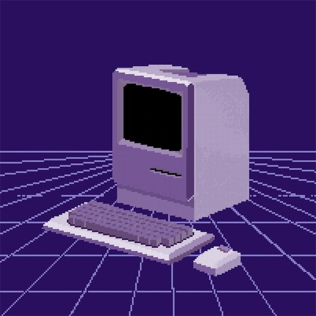 Retro Computer Workstation on Futuristic Grid | Jiffy Designs