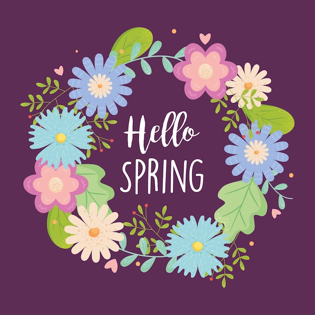 Vibrant Spring Floral Wreath with 'Hello Spring' Text Illustration ...