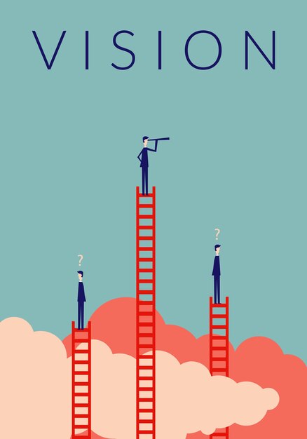 Climbing Ladders Reaching for Vision in Cloudy Sky Illustration | Jiffy ...