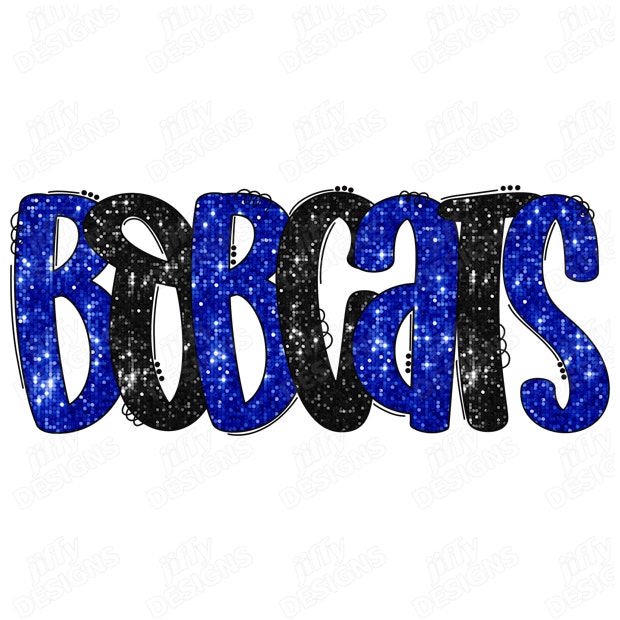 'Bobcats' Sparkling Blue and Black Lettering with Starry Texture ...