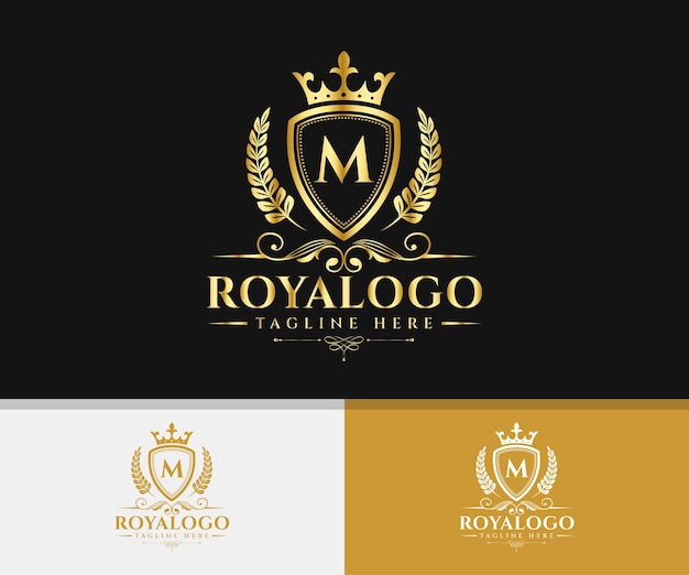 Regal Monogram Emblem with Laurel Wreath and Crown | Jiffy Designs