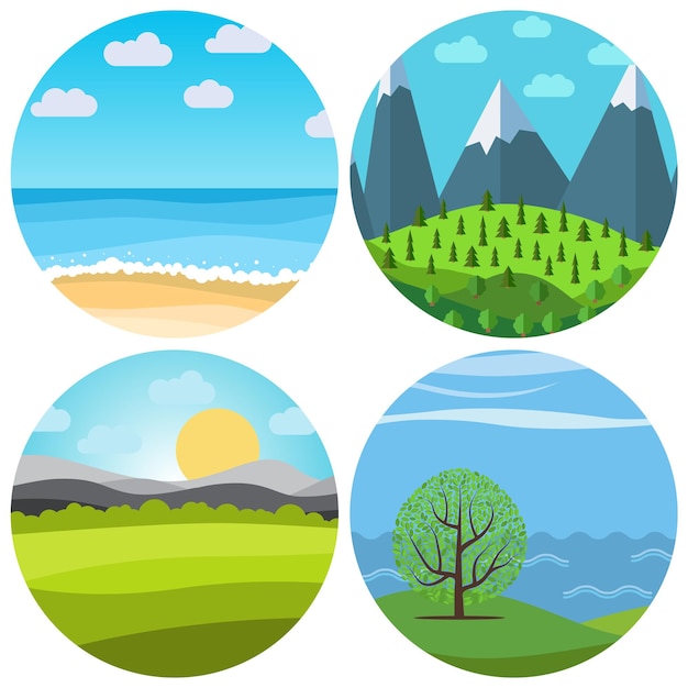 Vibrant Nature Scenes Circular Landscape Illustrations Collection ...