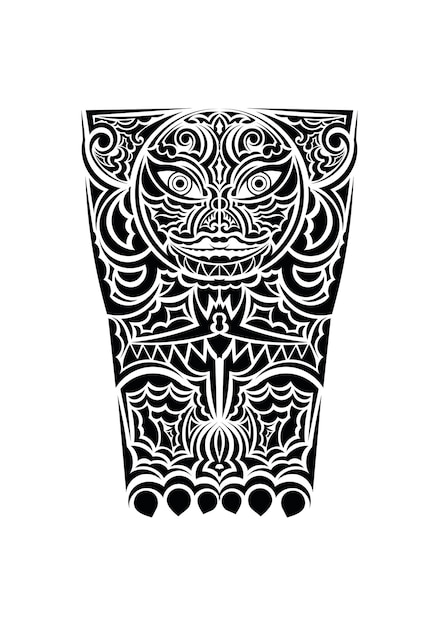 Intricate Polynesian Tiki Mask Illustration in Black and White | Jiffy ...