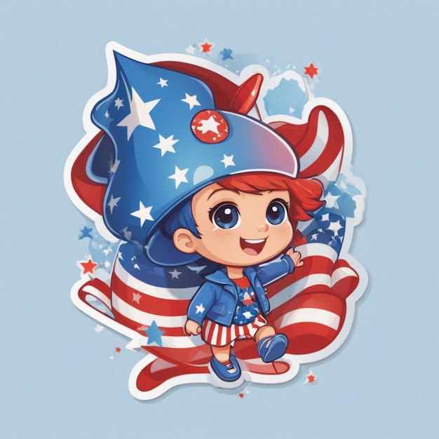 Patriotic Chibi Character in Stars and Stripes Attire | Jiffy Designs