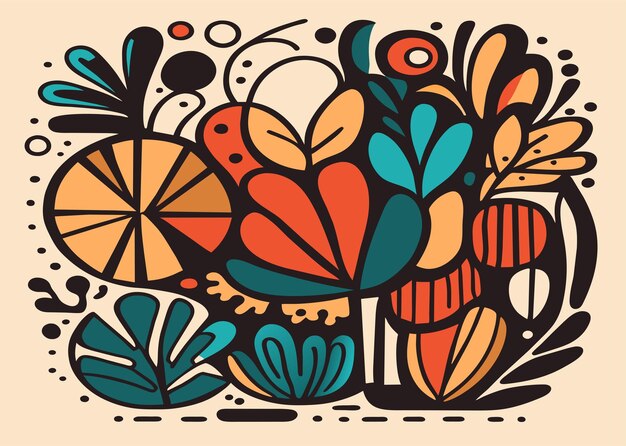 Vibrant Abstract Botanical Illustration with Playful Shapes | Jiffy Designs