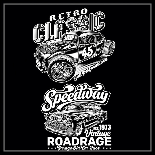 Retro Classic Cars Racing on Speedway Vintage Garage | Jiffy Designs