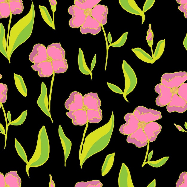 Vibrant Floral Pattern with Pink Blooms and Green Leaves | Jiffy Designs