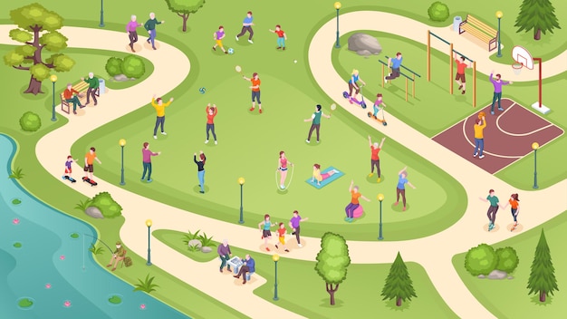Vibrant Park Scene with People Enjoying Outdoor Activities | Jiffy Designs