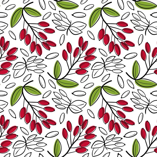 Vibrant Botanical Foliage: Lush Leaves and Berries Pattern | Jiffy Designs