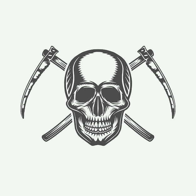 Menacing Skull Emblem with Crossed Scythes in Monochrome Style | Jiffy ...