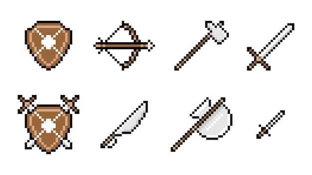 Retro Pixel Art Collection of Fantasy Weapons and Shields | Jiffy Designs