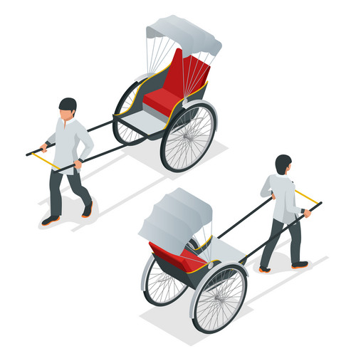 Isometric Hand Pulled Rickshaw, Rickshaw China Or Indian Vector. Front ...