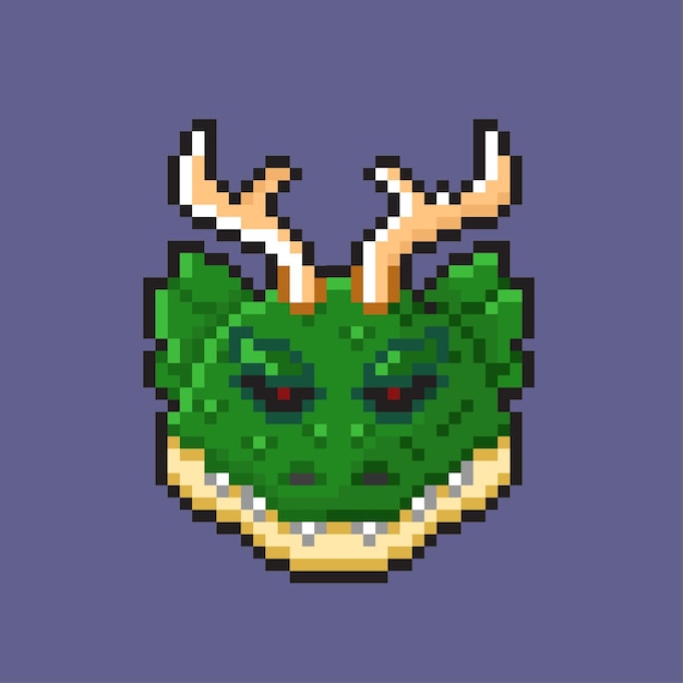 Vibrant Pixel Art Dragon Head on Purple Background | Jiffy Designs