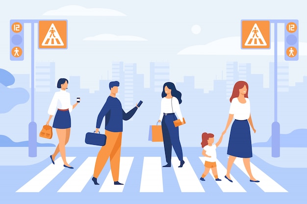 Diverse Pedestrians Crossing Busy City Street | Jiffy Designs