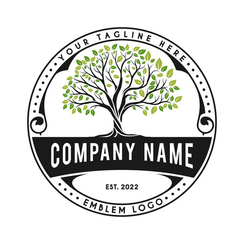 Rooted Tree Illustration Logo Design. Big Tree Concept For Real Estate ...