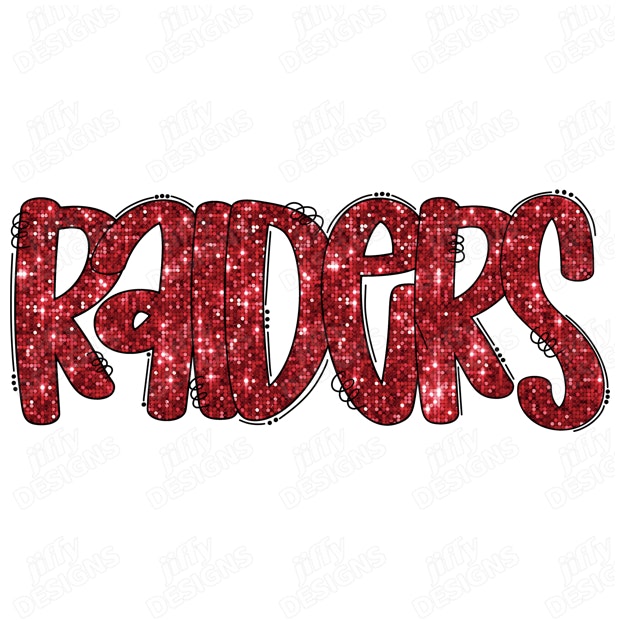 'Raiders' Sparkling Red Text with Glittering Stars and Shimmering ...