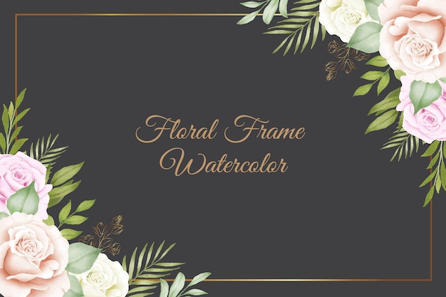 Elegant Floral Frame with Watercolor Roses and Leaves | Jiffy Designs