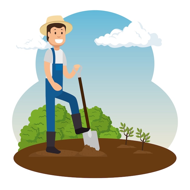 Gardener Digging in Soil with Shovel Illustration | Jiffy Designs