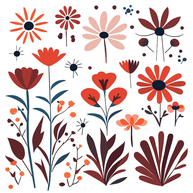 Vibrant Floral Pattern with Stylized Blooms and Leaves | Jiffy Designs