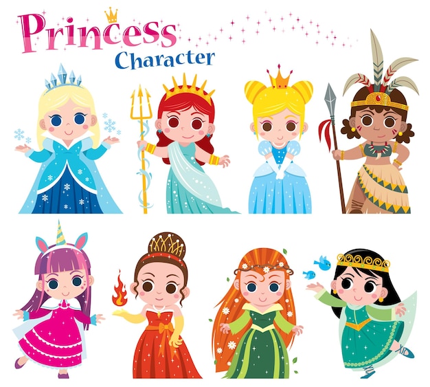 Whimsical Parade of Enchanting Princess Characters in Vibrant Attire ...