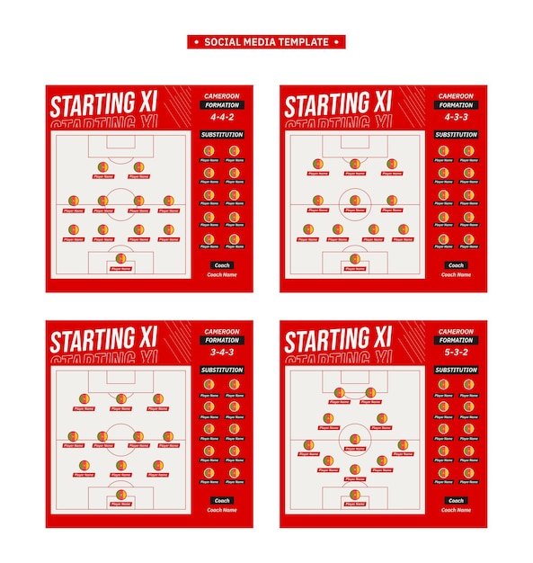 Starting XI Soccer Lineup Infographic in Red and White | Jiffy Designs