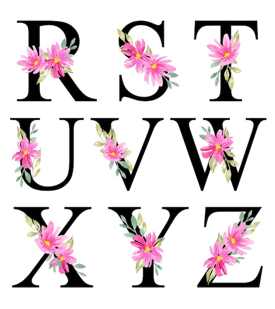 Floral Alphabet Letters with Pink Blooms and Black Typography | Jiffy ...