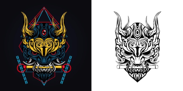 Fierce Demonic Mask with Intricate Tribal Patterns | Jiffy Designs