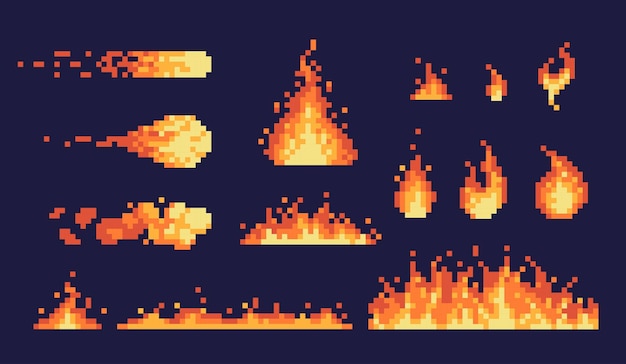 Vibrant Pixel Art Collection of Fiery Flames and Explosions | Jiffy Designs