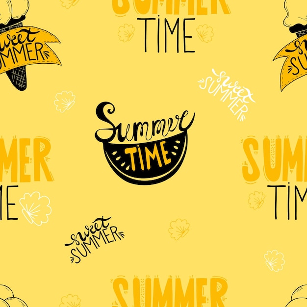 Vibrant Summer Time Motifs and Lettering on Sunny Yellow Background ...