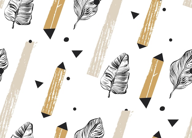Monochrome Feathers and Geometric Shapes Pattern | Jiffy Designs