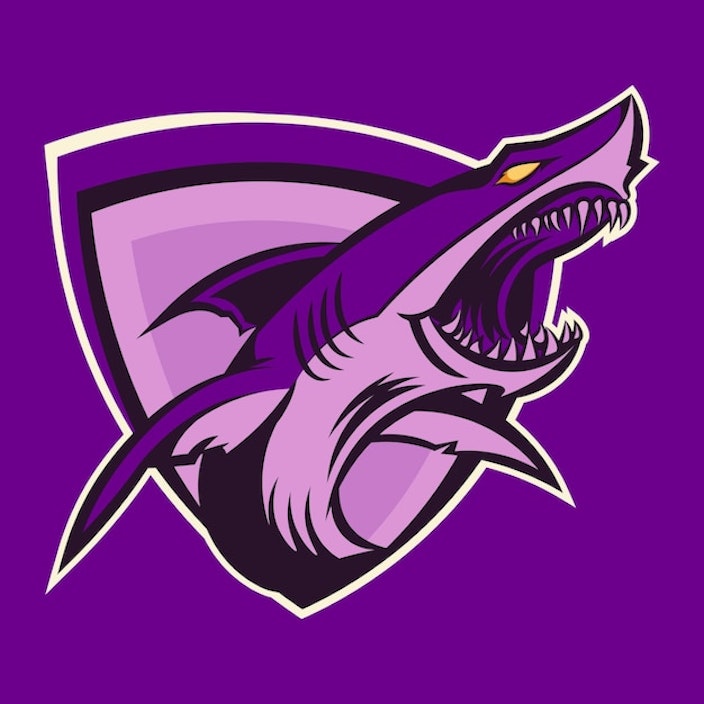 Fierce Purple Shark Emblem with Powerful Jaws | Jiffy Designs