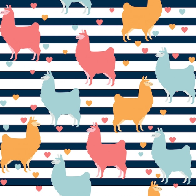 Colorful Llama Pattern on Striped Navy Background | Jiffy Designs
